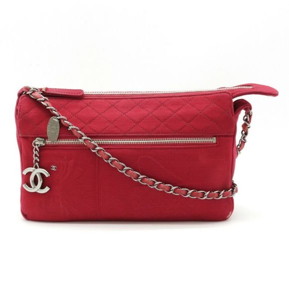 Chanel Coco Mark Chain Shoulder Bag Leather Red Silver - Picture 1 of 5